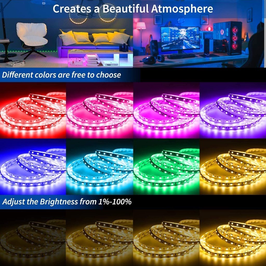 Dây đèn LED Trang trí Tivi, Máy tính - APP 16 Triệu màu nháy theo nhạc