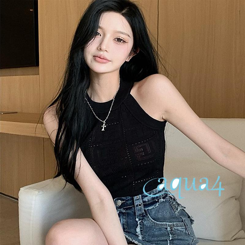 Áo Dệt Kim Sát Nách Dáng Ôm Khoét Lỗ Thời Trang Mùa Hè Cho Nữ
