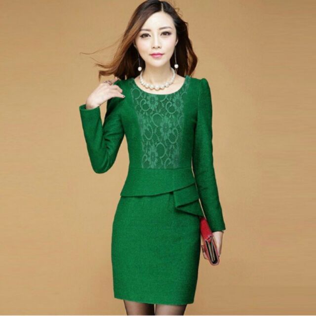 Đầm thu đông phối ren