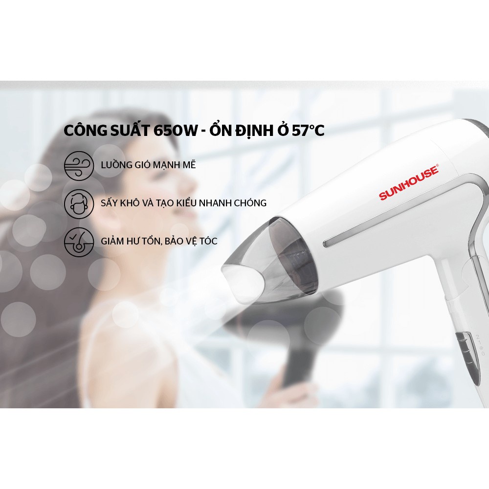 Máy sấy tóc Sunhouse SHD2308 - Bảo hành Chính hãng-công suất 1500W với 2 tốc độ - 3 mức nhiệt