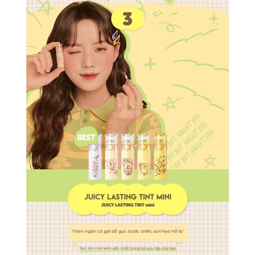 [Rom&amp;nd] Son Tint siêu lì Hàn Quốc Romand Line Line Friends Juicy Lasting Tint Mini 2g