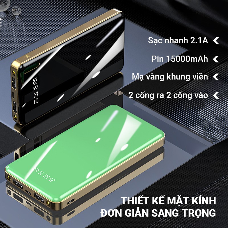 Pin sạc dự phòng Cát Thái Y11D 15000mAh sạc nhanh 2.1A thiết kế mặt kính sang trọng 2 cổng ra 2 cổng vào mỏng nhẹ &amp; nhỏ