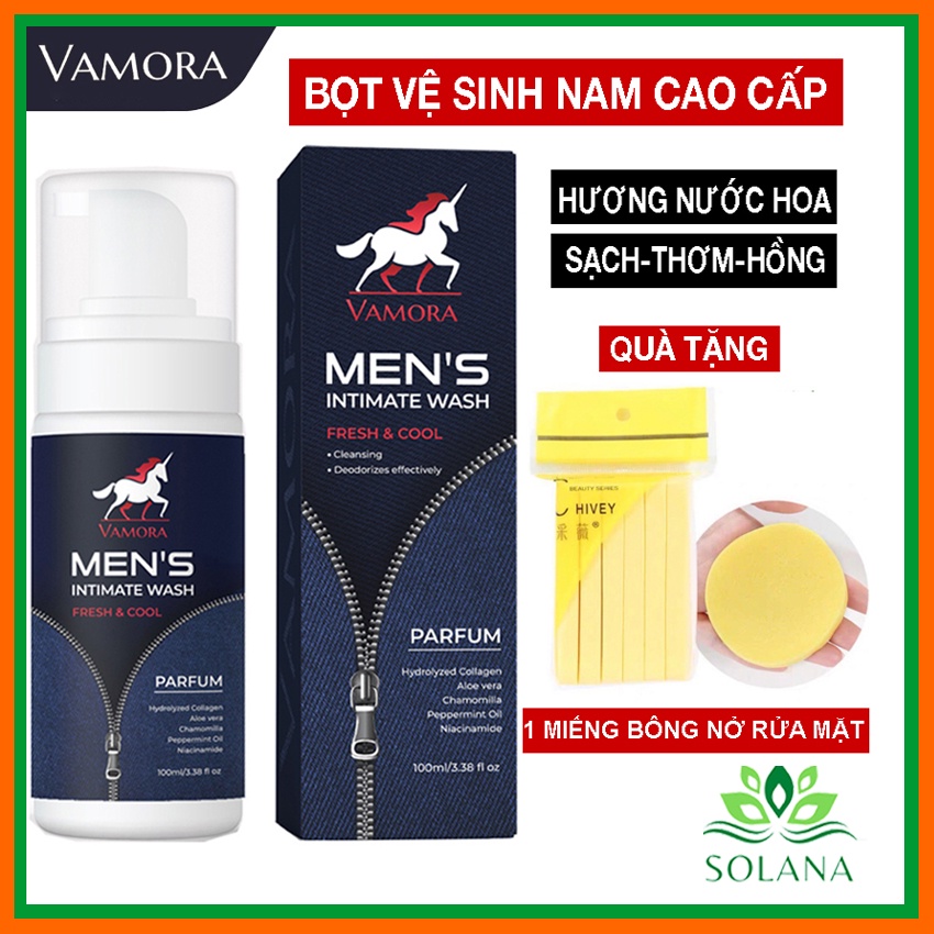 [HCM] Dung Dịch Vệ Sinh Nam Dạng Bọt Hương Nước Hoa VAMORA MEN'S INTIMATE WASH 100ml Tặng Kèm 1 Bông Nở Rửa Mặt SOLANA