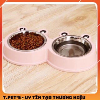 Bát ăn cho chó mèo - Bát đôi ếch inox