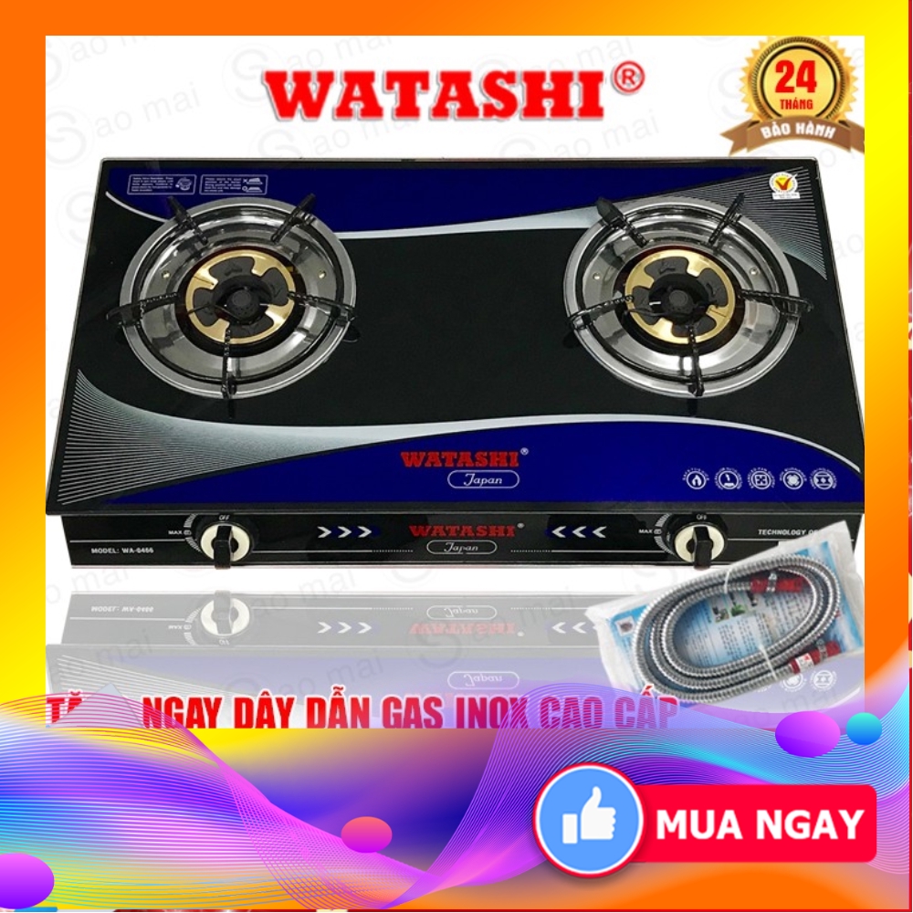 Bếp Gas WATASHI WA0466 Đôi Mặt Kính Điếu đúc Gang Cao Cấp ( Tặng Dây gas inox )