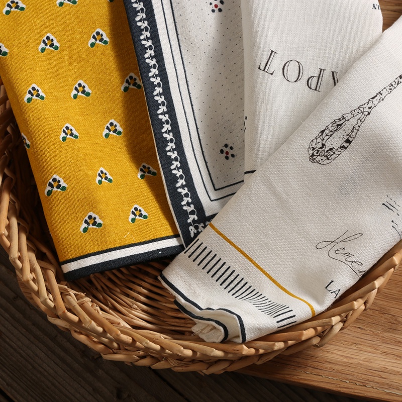 Khăn ăn bằng vải lanh cotton in họa tiết xinh xắn tiện dụng