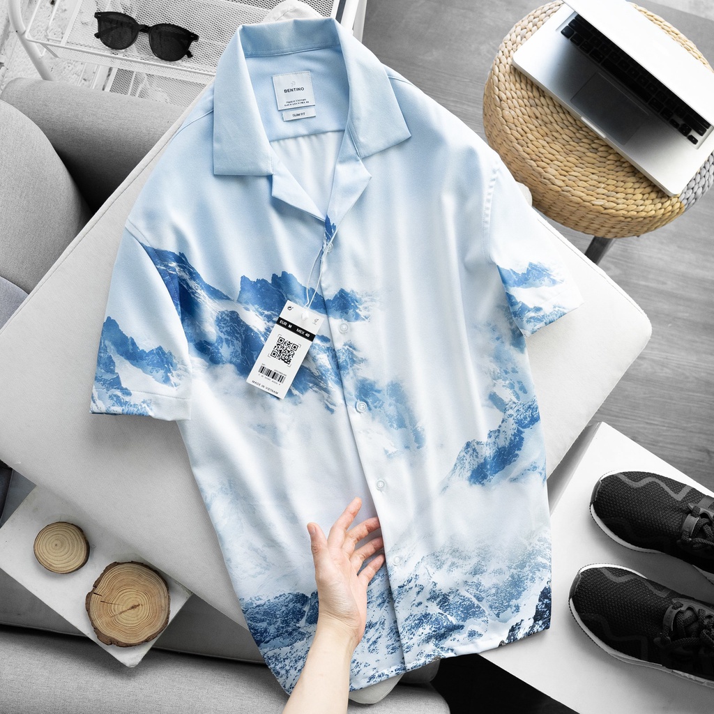 Áo sơ mi nam tay ngắn họa tiết cực chill, chất vải thun chéo mặc siêu êm 10020