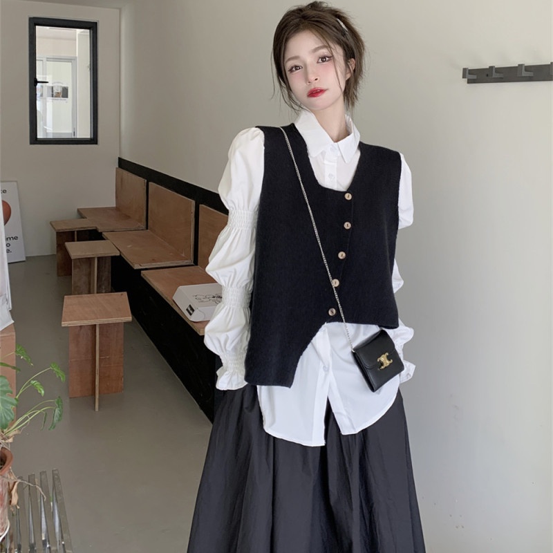 Set Áo Sơ Mi Và Chân Váy Lưng Cao Thời Trang Cho Nữ