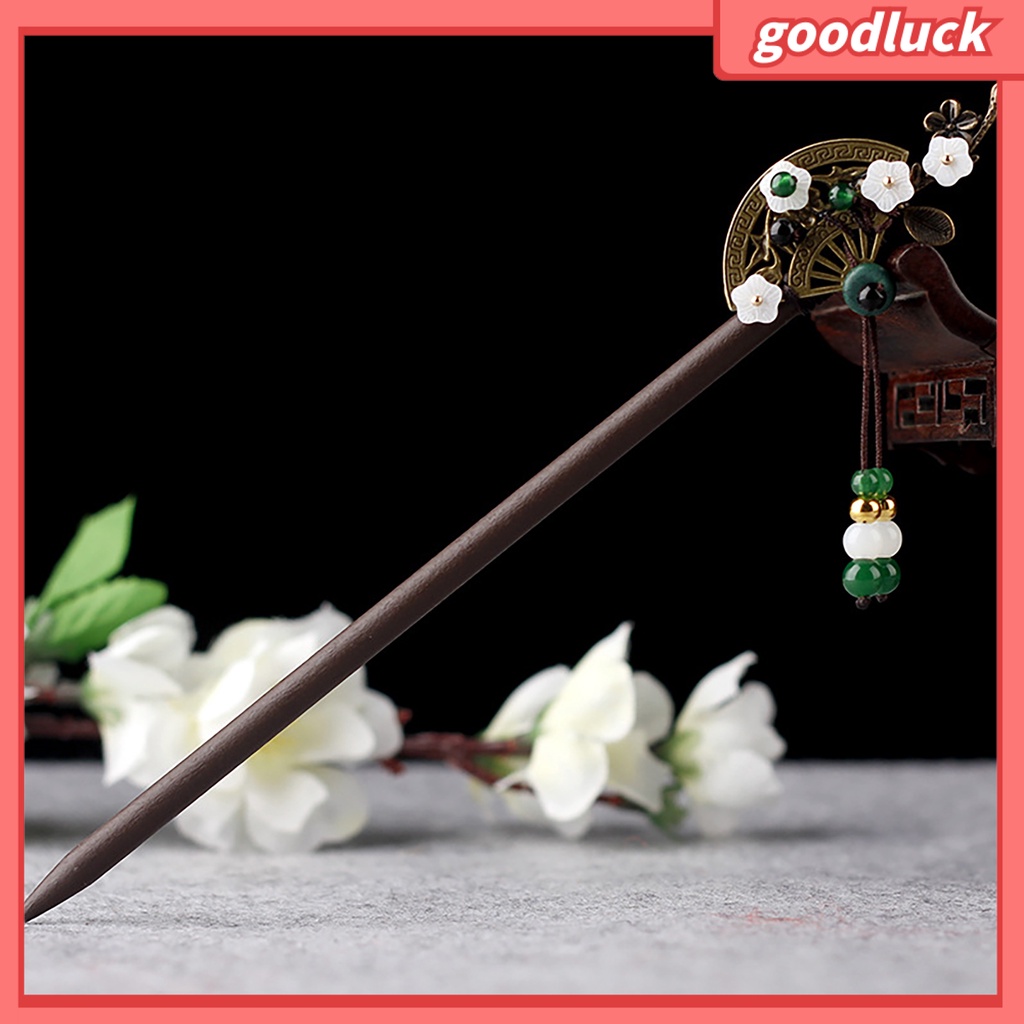 Trâm Cài Tóc Bằng Gỗ Đính Tua Rua Phong Cách Trung Hoa Cổ Điển