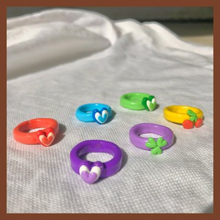 [ĐỌC KĨ MÔ TẢ SẢN PHẨM] CLAYRING nhẫn đất sét trái tim/ cherry/ cỏ ba lá may mắn HandMade nhiều màu sắc xinh xắn [KIRIN]