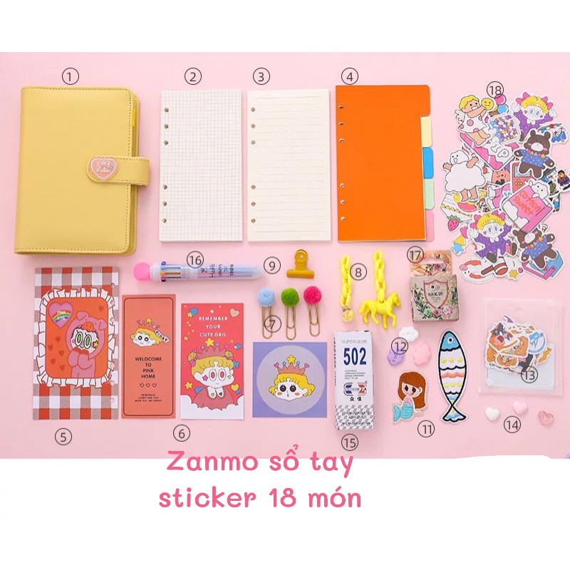 Bộ nguyên liệu làm sổ tay 18 MÓN STICKER Zanmoo DA PU