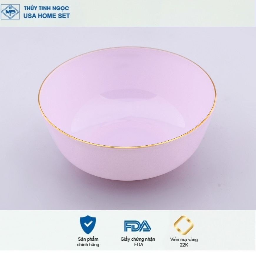 Tô khum / Tô sâu viền vàng 22K Luxury màu hồng Ruby Thủy tinh ngọc USA Homeset cao cấp nhập khẩu chính hãng