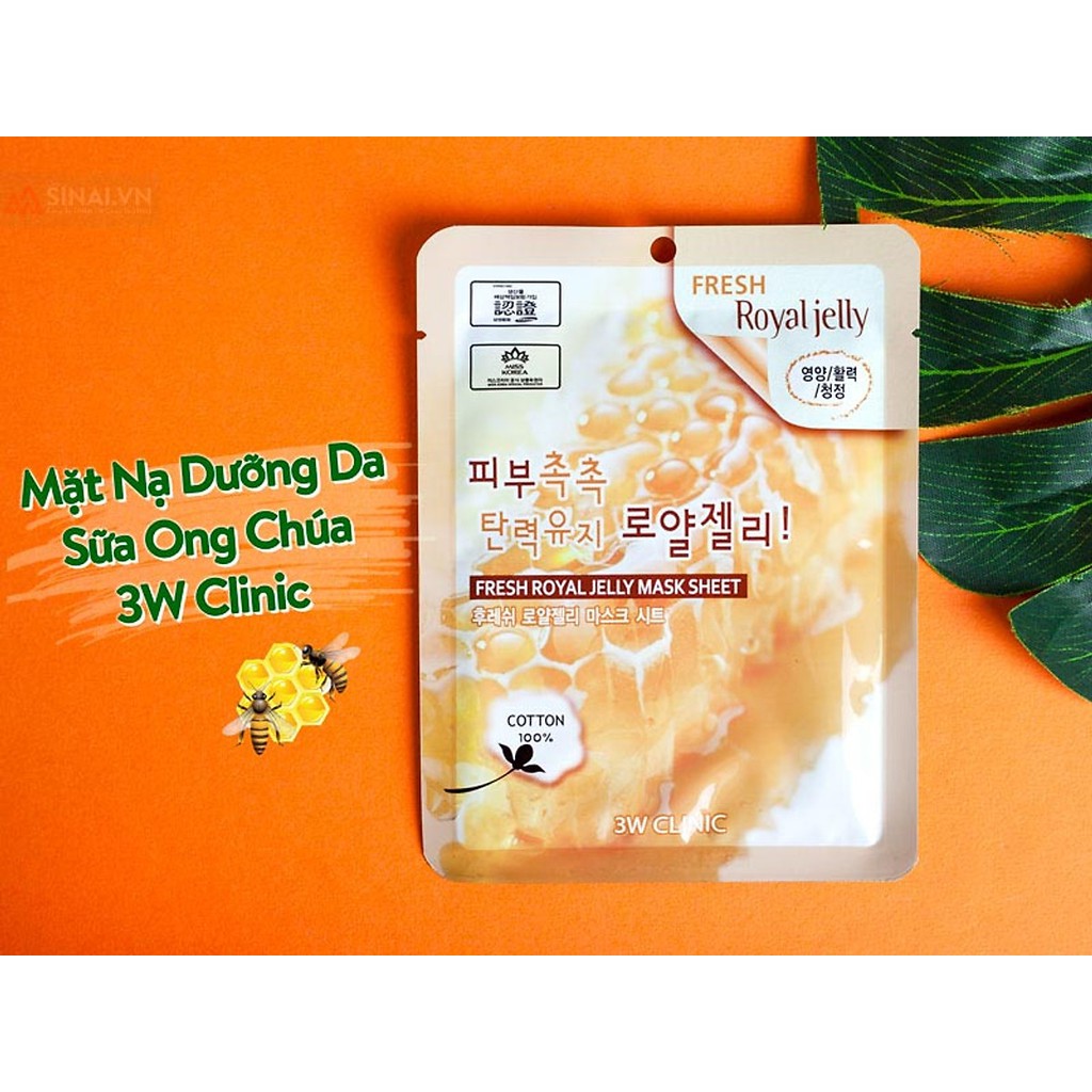 Mặt nạ dưỡng da chiết xuất từ sữa ong chúa 3W CLINIC FRESH ROYAL JELLY MASK SHEET 10 miếng / hộp