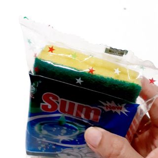 Miếng mút rửa chén 2 mặt xanh vàng