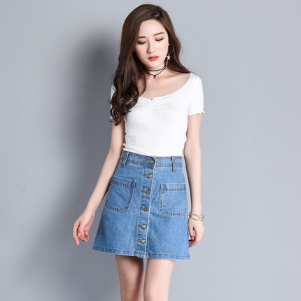 Chân Váy Denim Lưng Cao Dáng Chữ A Màu Trắng Phong Cách Hàn Quốc Có Size S-2Xl | BigBuy360 - bigbuy360.vn