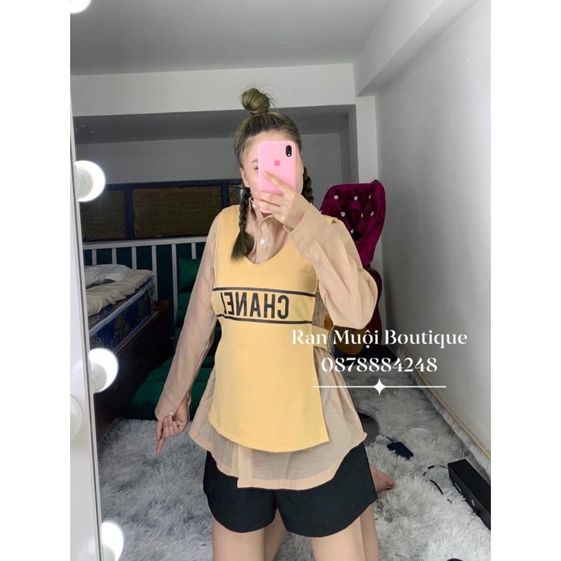 Set 3 món gồm quần + áo voan sơ mi + áo thun khoác ngoài (có clip thật)