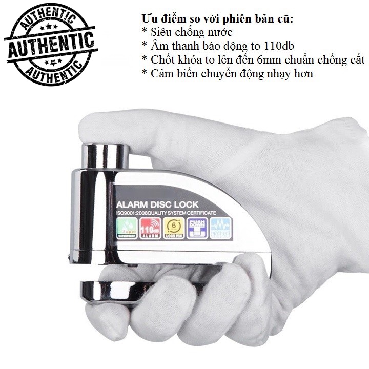 (Ship nhanh) Khóa Đĩa Xe Máy, Xe Đạp Cảm Biến Báo Động Chống Cắt Chống Nước Đạt Chuẩn CE ROSH
