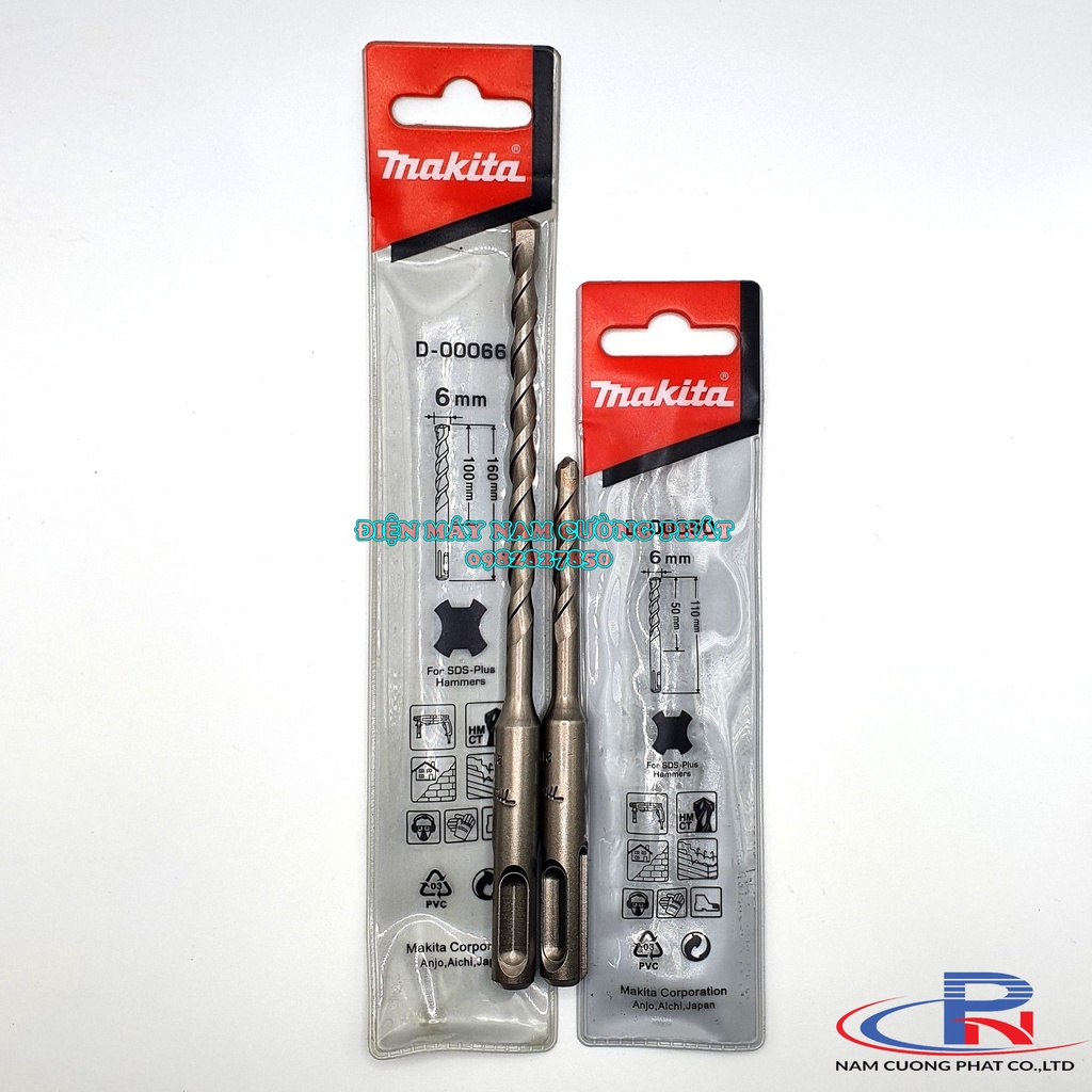 Mũi khoan bê tông/ Mũi khoan SDS Plus 2 cạnh Makita 6X110mm 6x160mm D-00050 D-00066