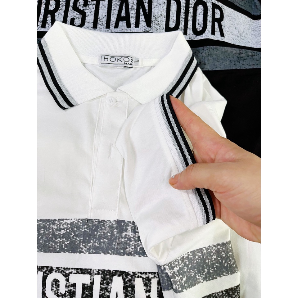 Áo thun nam nữ cổ trụ tay ngắn phối sọc kẻ ngang chữ DIO, bo viền tay cổ chất cotton thoáng mát thời trang hot mùa hè