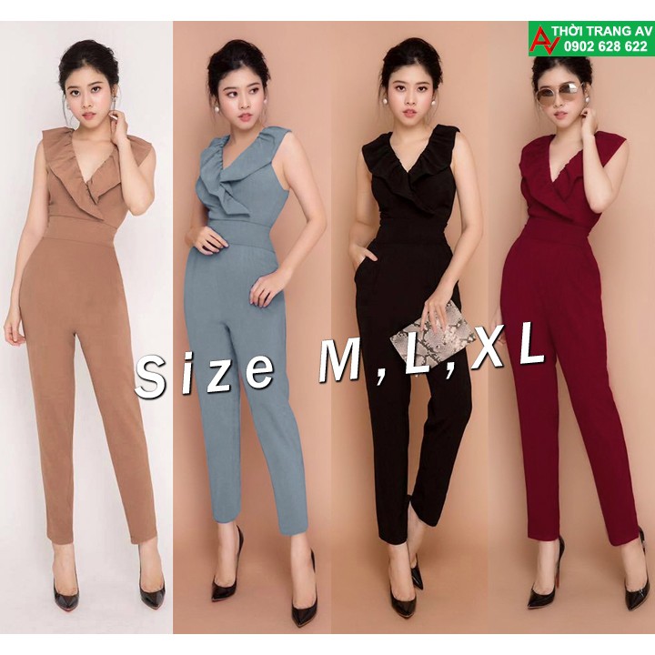 Jumpsuit - Đồ bay dài nhún bèo cổ tim xinh xắn - AV5727