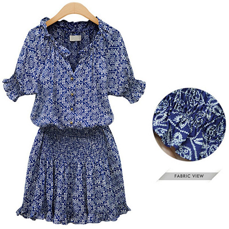 Đầm ngắn cổ chữ V tay phồng họa tiết hoa quyến rũ cho | BigBuy360 - bigbuy360.vn