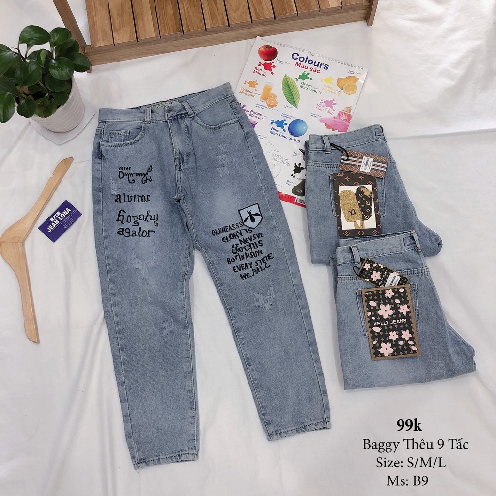⚡Hình Thật⚡Quần Jean 9 tấc baggy thêu