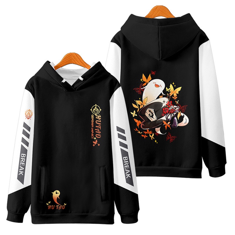 Áo Khoác Hoodie Tay Dài Dáng Rộng In Họa Tiết Genshin Va Đập Hutao 3D Thời Trang Unisex 2022