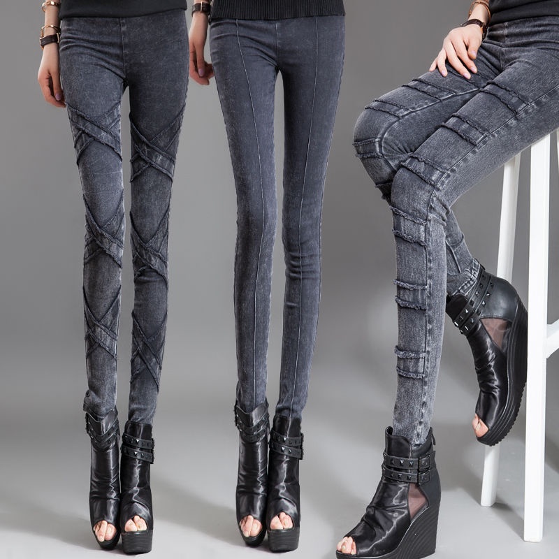 Quần Denim Dài Dáng Bút Chì Lưng Cao Co Giãn Cỡ Lớn Thời Trang Thu Đông Mới Cho Nữ