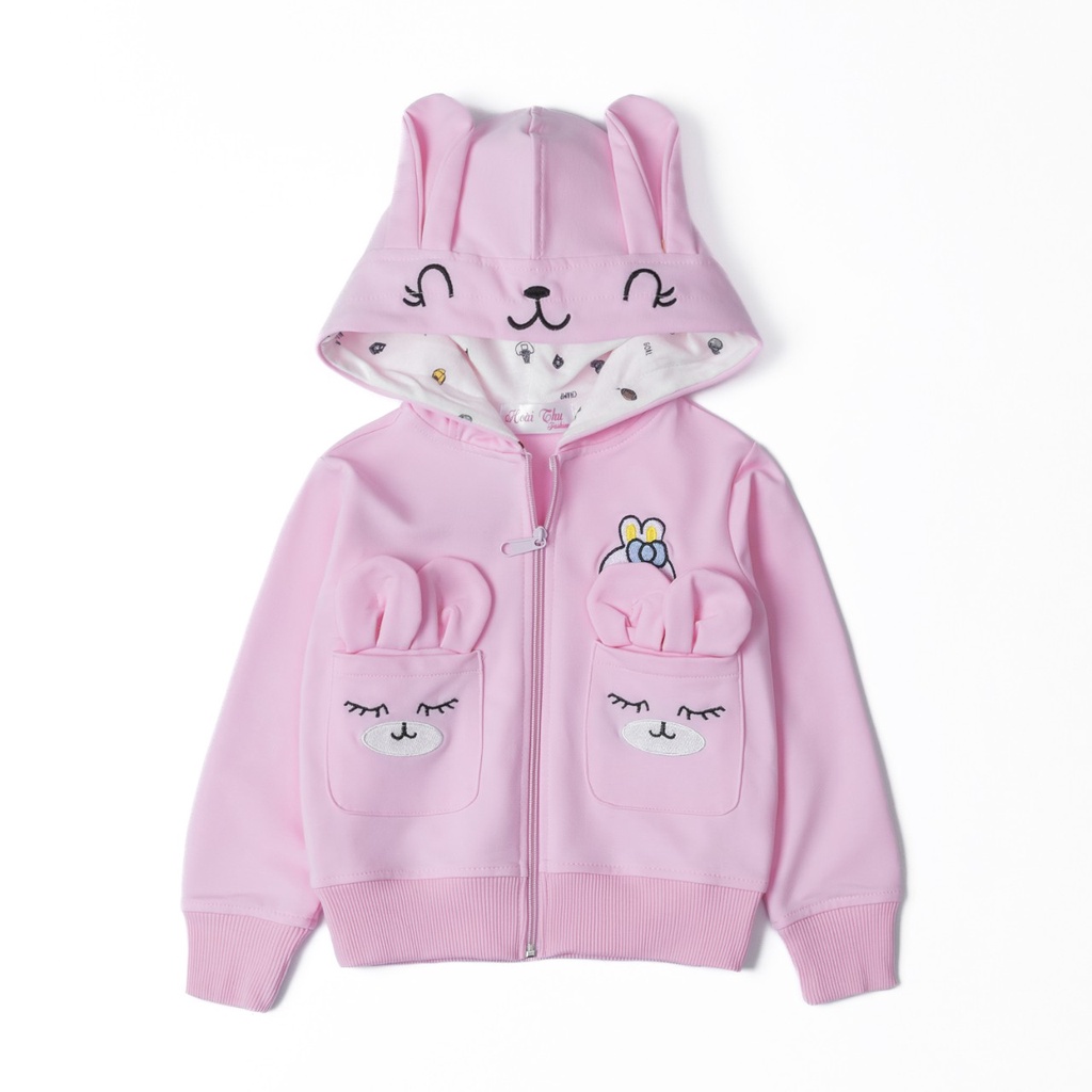 9-40kg .ÁO khoác trẻ em, áo khoác bé gái thêu hình gấu siêu dễ thương chất liệu da cá tici 4 chiều loại 1