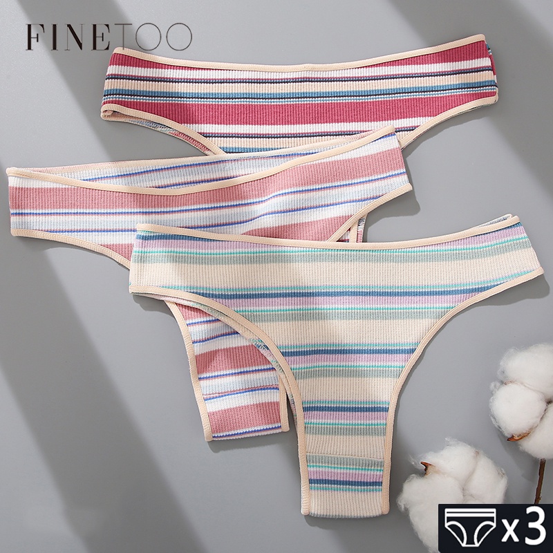 Bộ 3 Quần Lót Cotton Kẻ Sọc Nhiều Màu Thoải Mái Cho Nữ