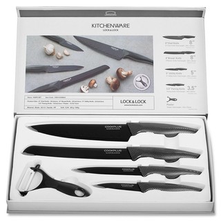 Bộ dao nhà bếp 6 món Lock&Lock gồm: 5 dao và 1 dụng cụ gọt vỏ trái cây.