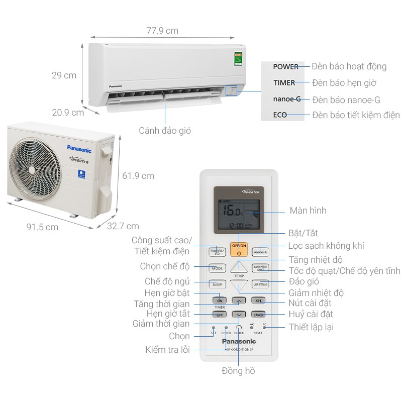 Máy lạnh Panasonic Inverter 2 HP CU/CS-PU18WKH-8M (Miễn phí giao tại HCM-ngoài tỉnh liên hệ shop)