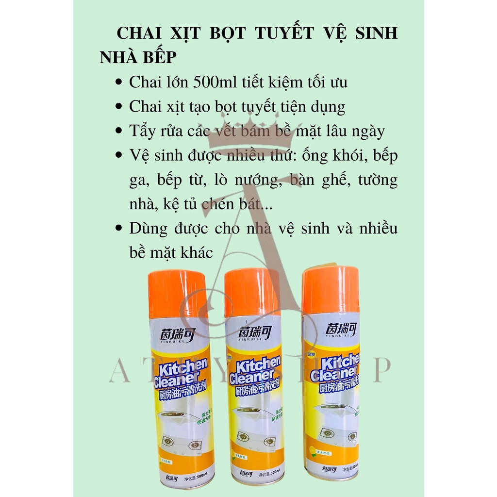 BÌNH XỊT BỌT TUYẾT VỆ SINH NHÀ BẾP LOẠI LỚN 500ML, chai dung dịch tẩy rửa nhà cửa phòng ăn, kitchen cleaner chemical