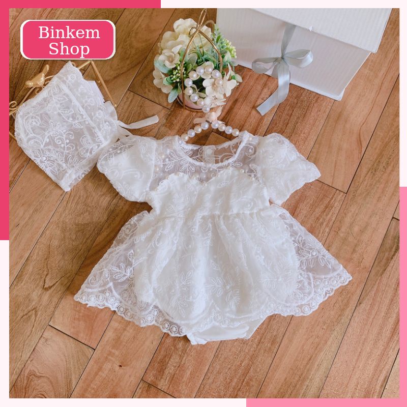 Váy Bé Gái Sơ Sinh BINKEMSHOP. Body Đầy Tháng Cho Bé Tặng Kèm Mũ. Bodysuit Cho Bé Sơ SInh 0 12 Tháng