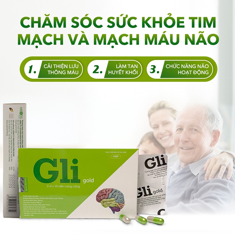 WooHop GLI GOLD hỗ trợ lưu thông máu, giảm chóng mặt, đau đầu, mất ngủ -3 vỉ x 10 viên