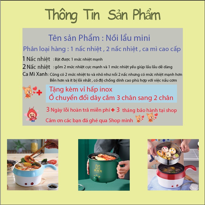 [Sẵn Hàng ❤️] NỒI LẨU MINI ĐIỆN ĐA NĂNG - CA MÌ 2 TẦNG CAO CẤP, KÈM LỒNG, NẤU CƠM, CHÁO HẤP MẪU MỚI 2022