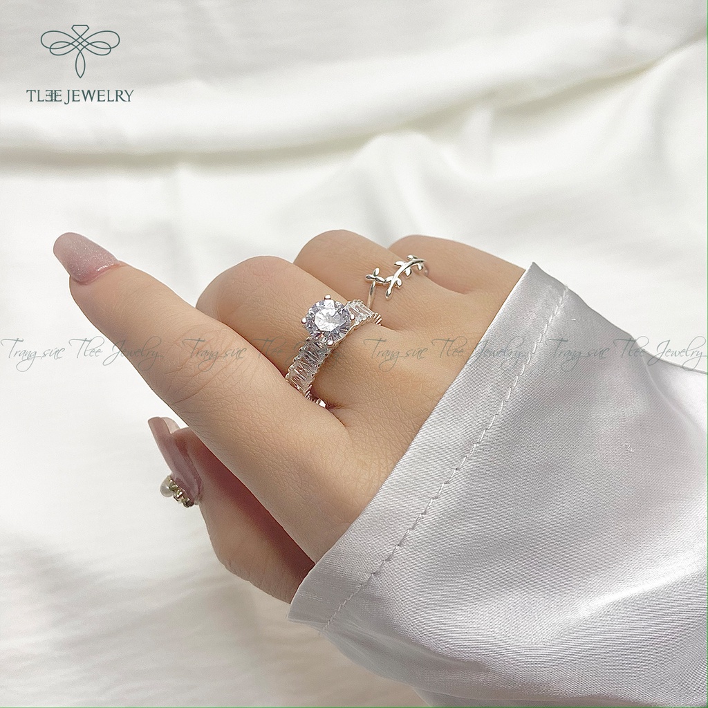 Nhẫn bạc nữ TLEE trụ đá bốn chấu viền đá kết sang trọng NCJ A0141