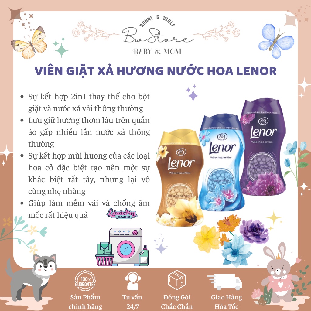 [Hàng Air - Cam kết chính hãng] Viên Giặt Xả Hương Nước Hoa Lenor Đức 210g