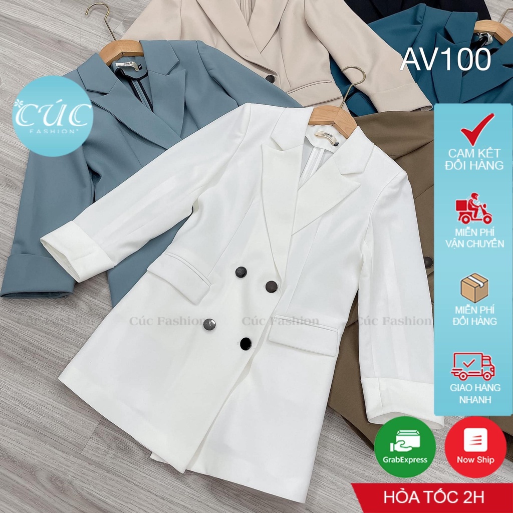 Áo khoác nữ CÚC FASHION dáng dài thời trang Hàn Quốc tay ngắn đẹp đen trắng nhiều màu vest hè trơn blazer AV100