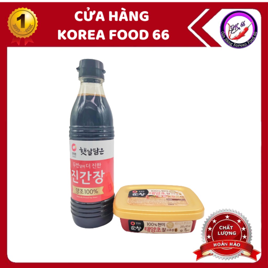 Nước Tương Hàn Quốc 500ml và Tương Ớt Gạo Lứt Hàn Quốc 200g