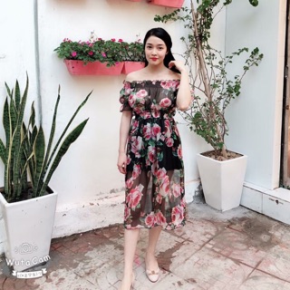 Váy hoa trễ vai zara