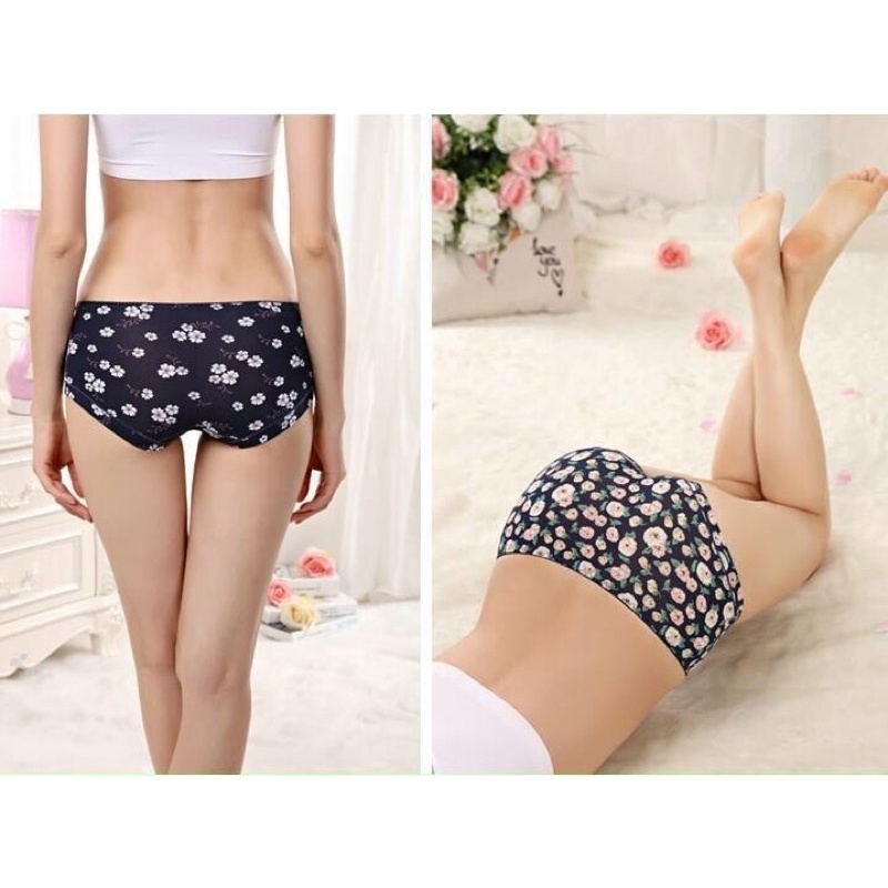 Q9908. Quần Lót Nữ. Quần lót thun lạnh bông hoa lưng cao dấu bụng size 40-60kg