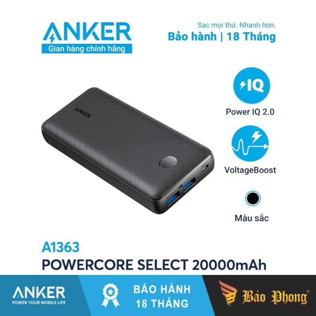 Pin dự phòng ANKER A1363 PowerCore Select 20000 mAh- BH 18 tháng