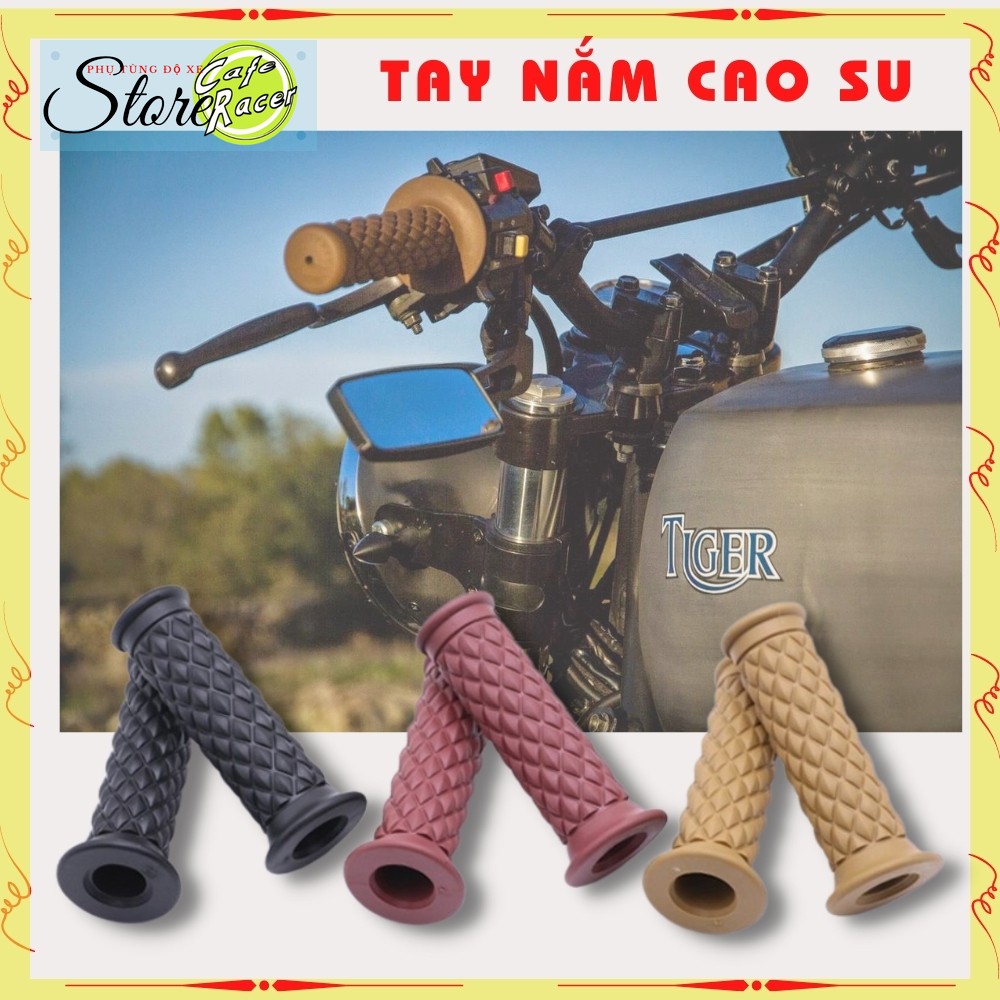 Tay nắm cao su CAFE RACER vân quả trám êm ái cho mọi dòng xe độ có ghi đông tay lái 22mm