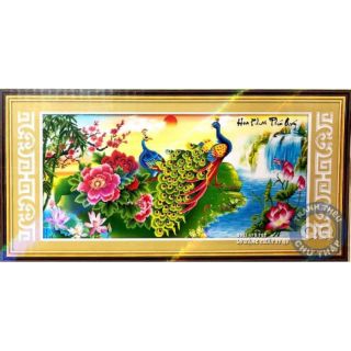 Tranh đính đá hoa khai phú quý kt 150x80