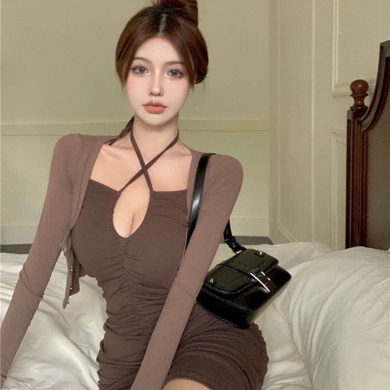 Đầm hai dây/ Áo khoác nữ Perty trẻ trung gợi cảm phong cách Hàn Quốc