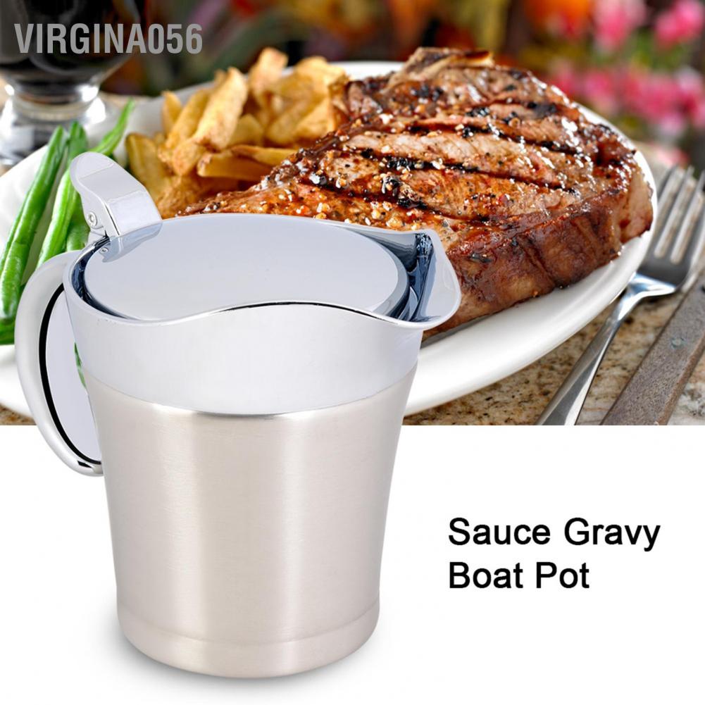 Virgina056 304 Stainless Steel Thermal Insulated Double Wall Sauce Gravy Boat Pot Serving Jug