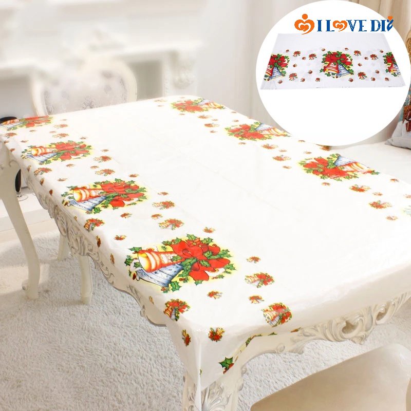 Khăn Trải Bàn PVC Chất Lượng Cao Họa Tiết Người Tuyết / Chuông Giáng Sinh Dùng Một Lần