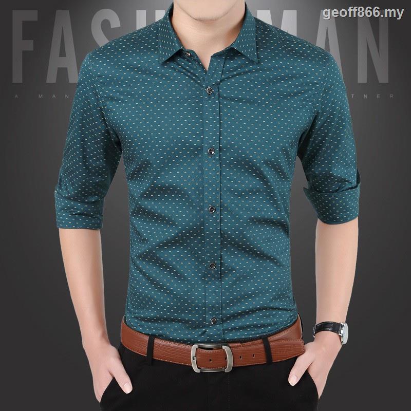 Áo Sơ Mi Nam Tay Dài Dáng Ôm Họa Tiết Chấm Bi Size M-5XL Phong Cách Hàn Quốc Thanh Lịch#