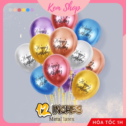 Bóng tròn siêu nhũ in chữ Happy Birthday size 12'' trang trí sinh nhật - K240
